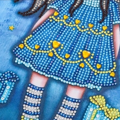 (2790) Pintura com Diamantes - Diy 5D Strass - Menina De Vestido Azul - 30x40 cm - Pedras Especiais - comprar online