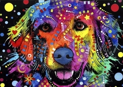 (2585) PINTURA COM DIAMANTES - CACHORRO COLORIDO - 40X30 CM