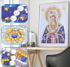 (2344) Pintura com Diamantes - Nossa Senhora 4 - 30x40 cm - Pedras Especiais