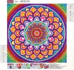 (2351) Pintura com Diamantes - Mandala da Alegria - 30x30 cm - Pedras Especiais - Mundo dos QCS