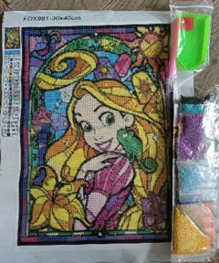 (2883) Pintura com Diamantes - Diy 5D Strass - Rapunzel em Mosaico - 30x40 cm - Mundo dos QCS