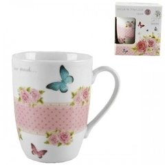 Caneca De Porcelana De Rosas E Borboletas 290 Ml