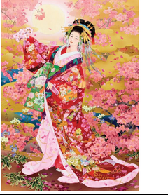 (1307) Pintura com Diamante - Menina Japonesa 1 - 20x25 cm - Total