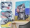 (1772) Pintura com Diamantes - Diy 5D Strass - Gatinho na Praia - 25x30 cm - Efeito gota d'água