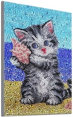 (1772) Pintura com Diamantes - Diy 5D Strass - Gatinho na Praia - 25x30 cm - Efeito gota d'água na internet