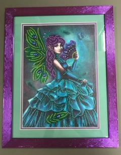 (2056) Pintura com Diamante - Menina Flor - 30x30 cm - Pedras Especiais