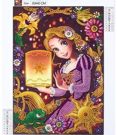 (2609) PINTURA COM DIAMANTES - DIY 5D STRASS - RAPUNZEL - 30x40 cm - Pedras Especiais - Mundo dos QCS