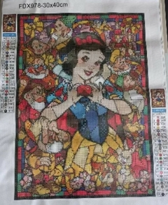 (2244) Pintura com Diamantes - Diy 5D Strass - Branca de Neve em mosaico - 30x40 cm - loja online