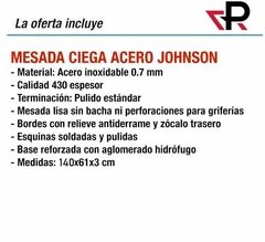 Mesada Johnson Acero Inoxidable 140 X 61 Ciega Lisa 1,40 - comprar online