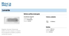 Bañera Roca Levante 170x75 Reforzada Acrilico Oferta - comprar online
