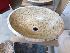 Bacha Ovalada Artesanal Rustica Piedra Roma Lunar Travertino - Pignataro Diseño & Construccion