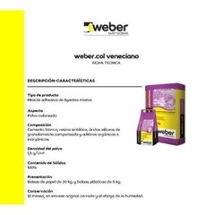 Pegamento Adhesivo Venecitas Weber Veneciano Blanco X 5 Kg - comprar online