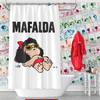 Cortina Mafalda para baño, poliéster impermeable con protector y ganchos metálicos