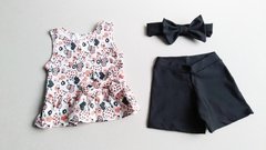 MINI DIVA - CONJUNTO PEPLUM ESTAMPADO LARANJA + SHORT PRETO + TIARA PRETA - comprar online