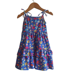 Vestido Amarração Estampado Azul Flores