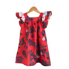 Vestido Trapézio Flores Vermelho renda - loja online