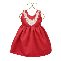 Vestido Natal Vermelho Renda gola manga