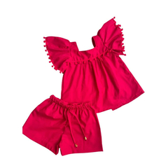 Conjunto Vermelho Peplum com pom pom natal - loja online