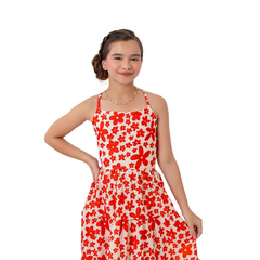 Vestido infantil Midi Vermelho Floral