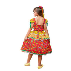 Vestido Festa junina caipira Luxo Vermelho e Amarelo - Kimimo Kids