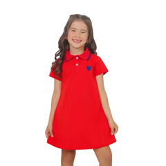 Vestido gola infantil vermelho coração azul na internet