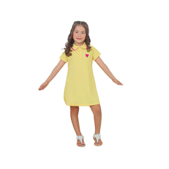 Vestido gola infantil amarelo coração rosa - Kimimo Kids