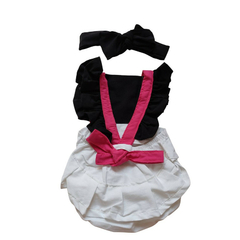 Romper bebê Jardineira preto com rosa e branco - Kimimo Kids