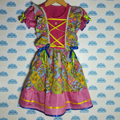 Vestido Festa Junina - Caipira rosa estampado - Kimimo Kids