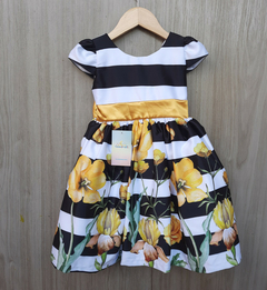 Vestido Luxo Dourado e preto flores