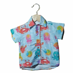 Camisa Infantil Temática Fundo do Mar fundo azul