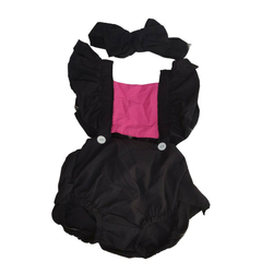 Romper bebê Jardineira preto e rosa - Kimimo Kids