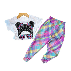 Conjunto mini diva cropeed + calça abstrato - Kimimo Kids