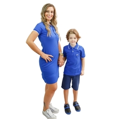 KIT POLO 2 PÇS - MÃE + 1 INFANTIL AZUL ROYAL na internet