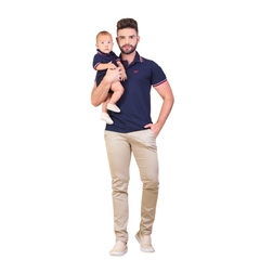 KIT POLO 2 PÇS - PAI +1 INFANTIL AZUL MARINHO