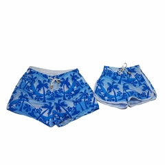 KIT SHORT MÃE E FILHA AZUL FOLHAGEM - comprar online