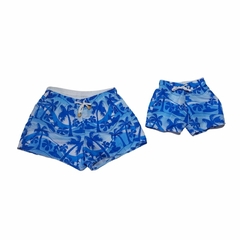 Kit Short Família Mãe, Pai e filho azul folhagem - comprar online