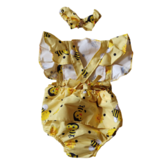 Romper bebê Jardineira abelhinha estampado - Kimimo Kids