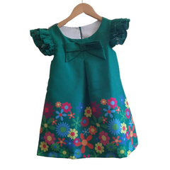 Vestido Trapézio Frufru Verde Flores (natal e ano novo)