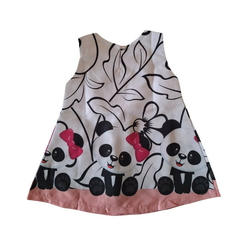 Vestido Trapézio panda sem manga com laço rosa - Kimimo Kids