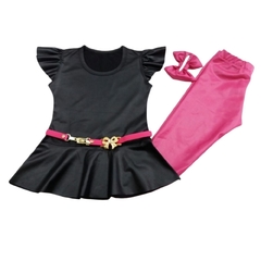 CONJUNTO LUXO PEPLUM + LEGGING ROSA