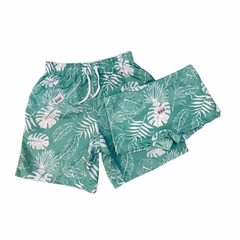 Kit moda praia Sunga + short verde folhas