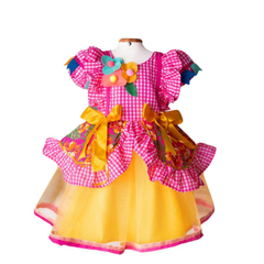 Vestido Festa junina caipira Xadrez rosa e amarelo - comprar online