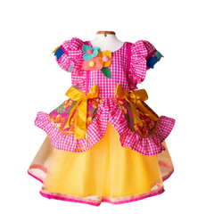 Vestido Festa junina caipira Xadrez rosa e amarelo