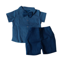 Conjunto Bebê azul com gravata borboleta