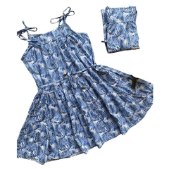 Kit Vestido Mãe e filha tricoline folhas azul - comprar online