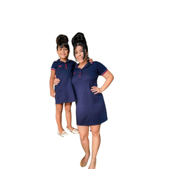 Kit vestido Gola Mãe e filha Azul Marinho