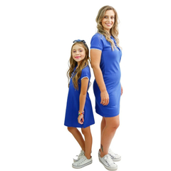 Kit Vestido Gola Mãe e filha Azul Royal
