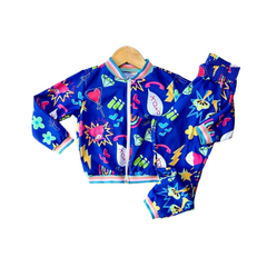 Conjunto Mini Diva - Bomber calça estampado azul - Kimimo Kids