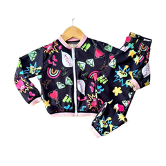 Conjunto Mini Diva - Bomber calça estampado preto - Kimimo Kids