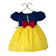 Fantasia Vestido Princesa Neve Azul e Amarelo Branca - Kimimo Kids